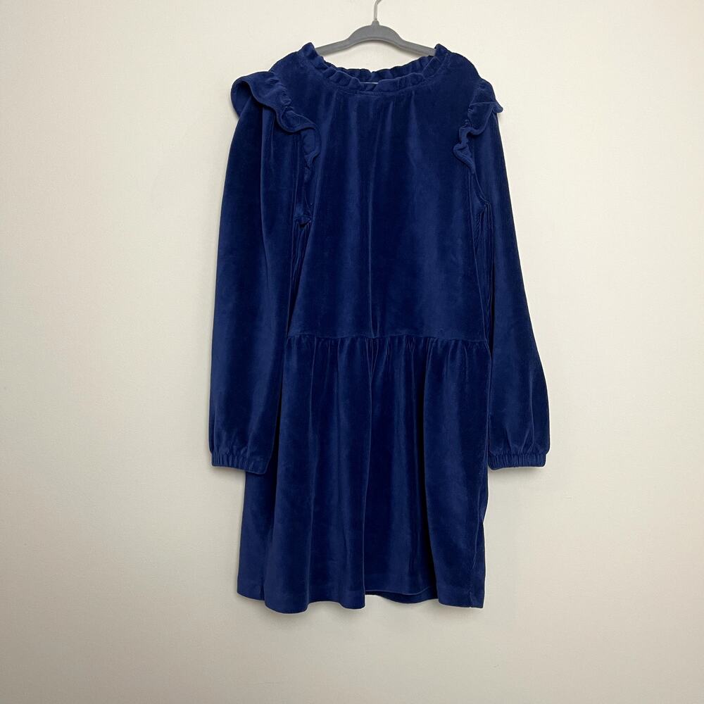 Crewcuts Ruffle Sleeve Corduroy Blue Holiday Midi Girls Pullover Dress Sz 10‎